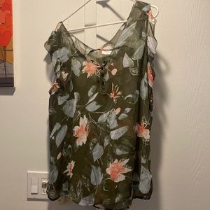 Hunter green floral sheet blouse